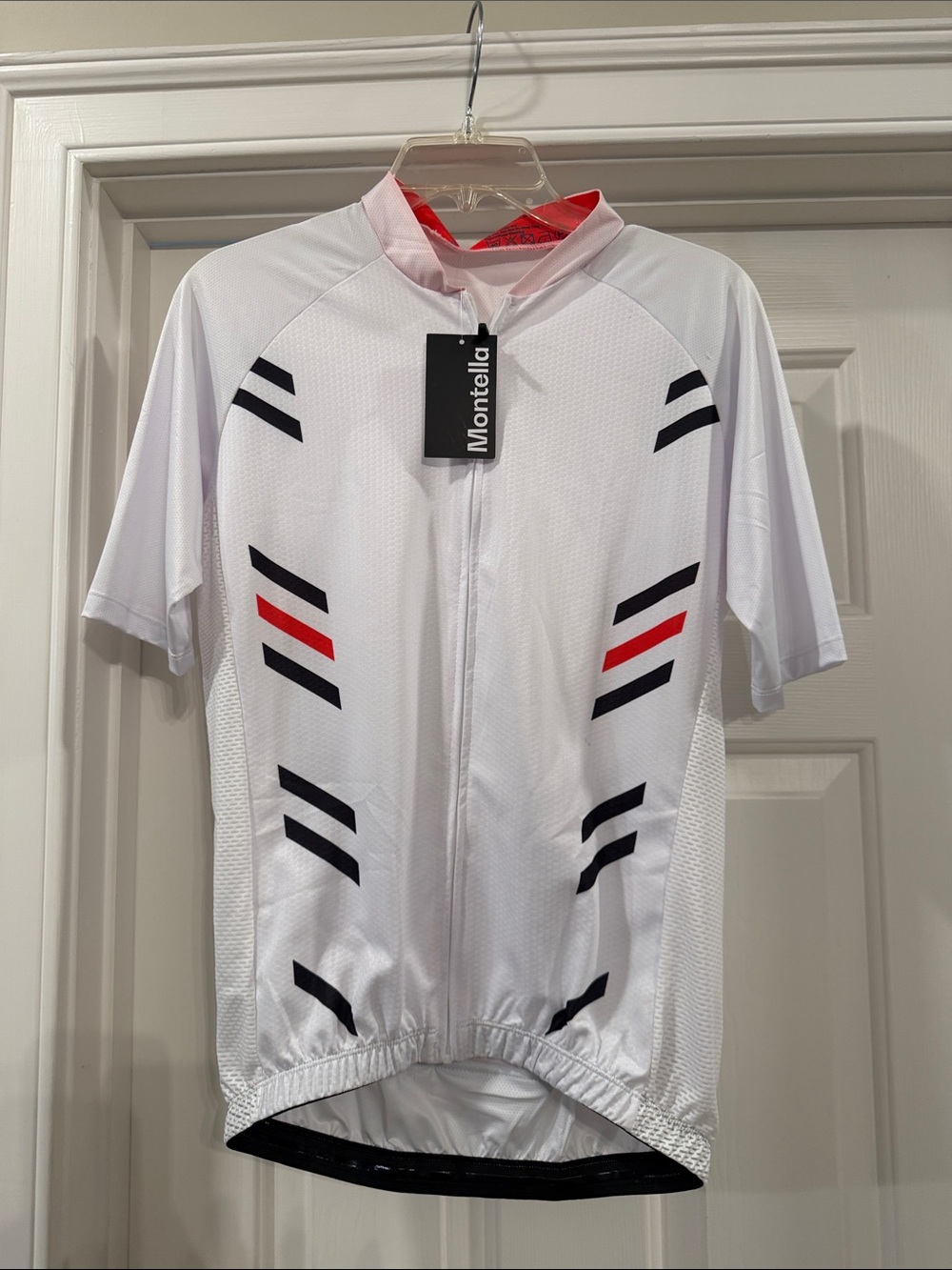 Montella White Cycling Jersey with Black & Red Accents